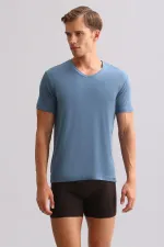 Mısırlı ORGANIC Pamuklu ZEUS LUXURY Regular Fit V Yaka Fanila / T-Shirt Gece Mavisi