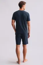 T-shirt égyptien pour homme, col en V, modal, bleu marine