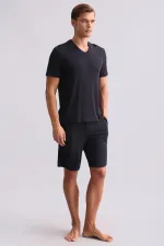 T-shirt égyptien pour homme en modal, col en V, anthracite