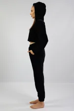 Mısırlı Kadın Kadife Uzun Kollu Pijama Takımı Siyah