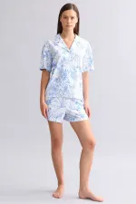 Mısırlı Kadın Pamuk Gömlek Şort Takım Mavi