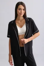 Mısırlı Kadın Bambu Kısa Kol Gömlek Siyah