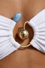 Mısırlı Aksesuarlı Soft Straplez Bikini Takım Beyaz/Mavi