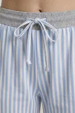 Ensemble pyjama rayé en coton pour femme, gris/bleu, style égyptien Ensemble pyjama rayé en coton pour femme, gris/bleu, style égyptien