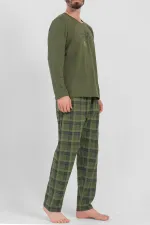 Mısırlı Erkek Pamuklu Uzun Kollu Pijama Takımı Haki Mısırlı Erkek Pamuklu Uzun Kollu Pijama Takımı Haki