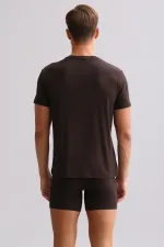 Mısırlı ORGANIC Pamuklu ZEUS LUXURY Regular Fit V Yaka Fanila / T-Shirt Kahverengi