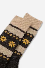 Mısırlı Erkek Alpaka Yünü Kışlık 2 Çift Soket Çorap Bej/Kahverengi