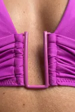 Mısırlı Aksesuarlı Uzun Üçgen Bikini Takım Fuşya
