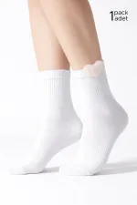 Women's Cotton Heart Patterned Short Ankle Socks, 4 Pairs, White