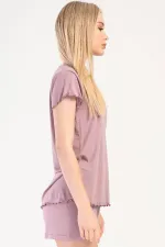Mısırlı Kadın Viskon Kısa Kollu Şort Pijama Takımı Pembe