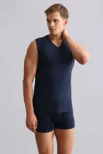 Mısırlı BAMBOO HERCULES Slim Fit V-Neck Athletic Tank Top/T-Shirt Navy Blue