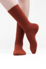 Mısırlı Kadın Kuzu Yünü Tekli Soket Çorap Kiremit