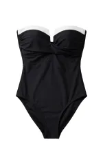 Maillot de bain égyptien noir à col en V, souple et sans bretelles