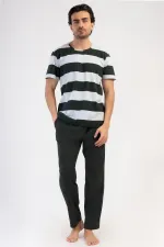 Ensemble pyjama égyptien pour homme en coton gris chiné à manches courtes