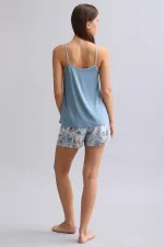 Mısırlı Kadın Viskon Dokuma Şort Mavi