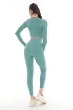 Mısırlı Kadın Uzun Kollu Spor Tayt Takımı Çağla Yeşili