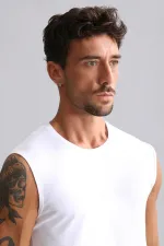 Mısırlı BAMBOO HERCULES Slim Fit Crew Neck Athletic Tank Top / T-Shirt White