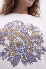 Mısırlı Kadın Pamuk Kısa Kol Pijama Takım Beyaz/Gri