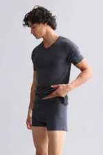 Mısırlı Modal By TENCEL HERCULES Slim Fit V Yaka Fanila / T-Shirt Antrasit