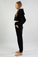 Mısırlı Kadın Kadife Uzun Kollu Pijama Takımı Siyah