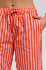 Mısırlı Kadın Pamuklu Poplin Çizgili Pijama Altı / Pantolon Turuncu-Pembe