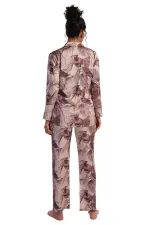 Mısırlı Kadın SATEN Uzun Kollu Gömlek Pijama Takımı Krem