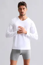 BAMBU HERCULES Slim Fit V Yaka Uzun Kollu Erkek  Fanila Beyaz