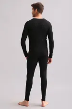 Sous-vêtement/sweat-shirt thermique noir en bambou égyptien à col rond et manches longues