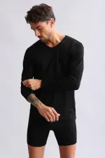 Mısırlı Modal By TENCEL HERCULES Slim Fit V Yaka Uzun Kollu Fanila / T-Shirt Siyah