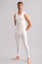 Débardeur/T-shirt de sport thermique en bambou égyptien à col en V, écru