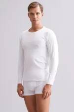 Mısırlı Modal By TENCEL HERCULES Slim Fit Bisiklet Yaka Uzun Kollu Fanila / T-Shirt Beyaz