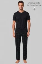 Mısırlı Erkek Pamuk İnce Ekoseli Alt Pijama Siyah-Mint Mısırlı Erkek Pamuk İnce Ekoseli Alt Pijama Siyah-Mint