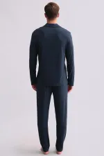 Chemise égyptienne à manches longues en modal, bleu marine