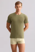 T-shirt/sous-vêtement ZEUS LUXURY en coton biologique égyptien, coupe classique, col rond, kaki olive