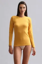 Débardeur/sweat-shirt à manches longues et col rond en modal égyptien TENCEL BRITT, couleur moutarde