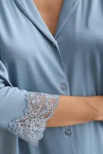 Mısırlı Kadın Bambu Pijama Takımı Petrol Mavisi