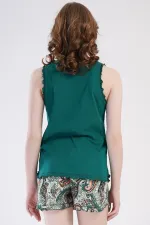 Kadın Pamuklu Kalın Askılı Şortlu Takımı Koyu Yeşil