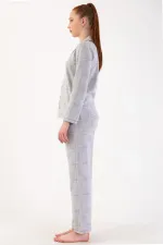 Mısırlı Kadın İnterlok Uzun Kollu Gömlek Pijama Takımı Açık Gri
