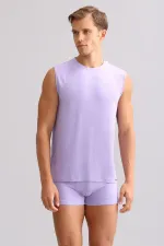 Débardeur/T-shirt de sport violet à col rond, coupe classique, en bambou égyptien Zeus Luxury