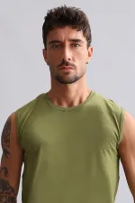 Mısırlı ORGANIC Pamuklu HERCULES Slim Fit Bisiklet Yaka Sporcu Atlet / T-Shirt Haki