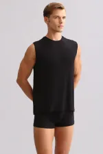 Débardeur/T-shirt de sport noir à col rond, coupe classique, en bambou égyptien Zeus Luxury