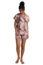 Mısırlı Kadın SATEN Kısa Kollu Şort Pijama Takımı Krem
