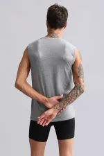 Mısırlı Modal By TENCEL HERCULES Slim Fit Bisiklet Yaka Sporcu Atlet / T-Shirt Gri Melanj