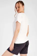 Kadın Pamuklu Kısa Kol Şort Takımı Beyaz
