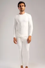 Ensemble de sous-vêtements homme à manches longues et col rond, écru