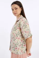 Mısırlı MÜSLİN Pamuklu Çiçekli Gömlek Pembe