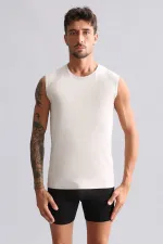 Débardeur/T-shirt de sport coupe ajustée à col rond en bambou égyptien Hercules, beige terre