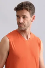 Débardeur/T-shirt de sport à col en V, coupe classique, couleur rouge rouille, en bambou égyptien ZEUS