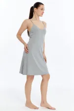 Chemise de nuit égyptienne côtelée à bretelles, gris chiné