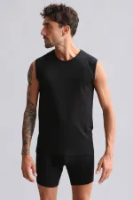 Débardeur/T-shirt de sport noir à col rond et coupe ajustée en bambou égyptien Hercules